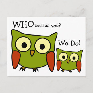 Retro 1960's Owl Miss You Postcard