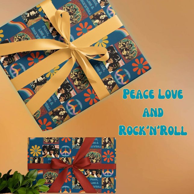 Retro 1960's Rockstar Poster Wrapping Paper ("peace Love and Rock'n'Roll man. All on one extra cool gift paper. 60's rock icon posters and more. )