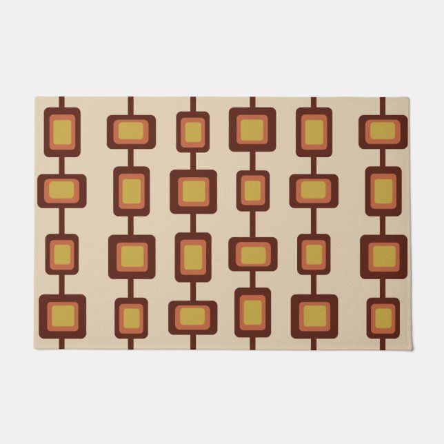Retro 1960s Rounded Squares Yellow Orange Doormat (Front)