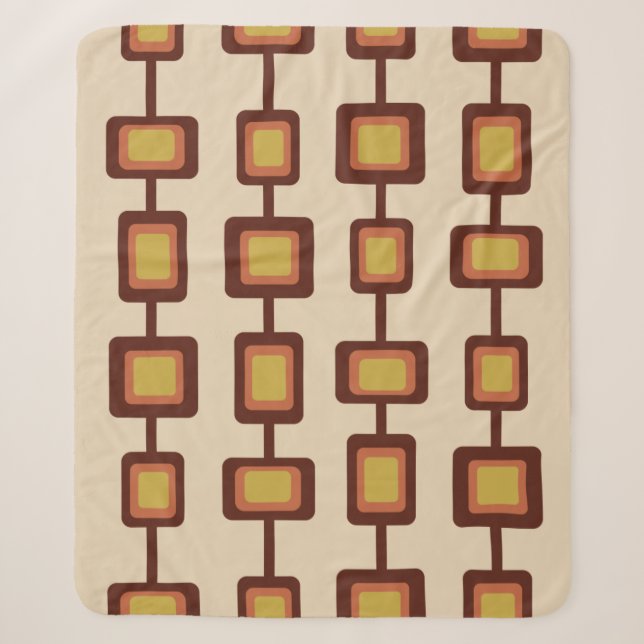 Retro 1960s Rounded Squares Yellow Orange Sherpa Blanket (Front)