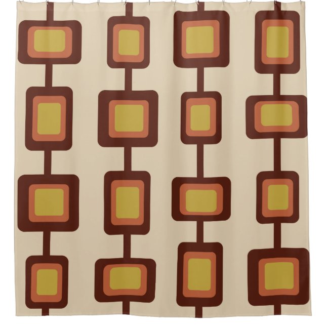 Retro 1960s Rounded Squares Yellow Orange Shower Curtain (Front)