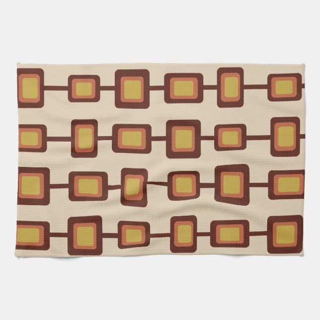 Retro 1960s Rounded Squares Yellow Orange Tea Towel (Horizontal)