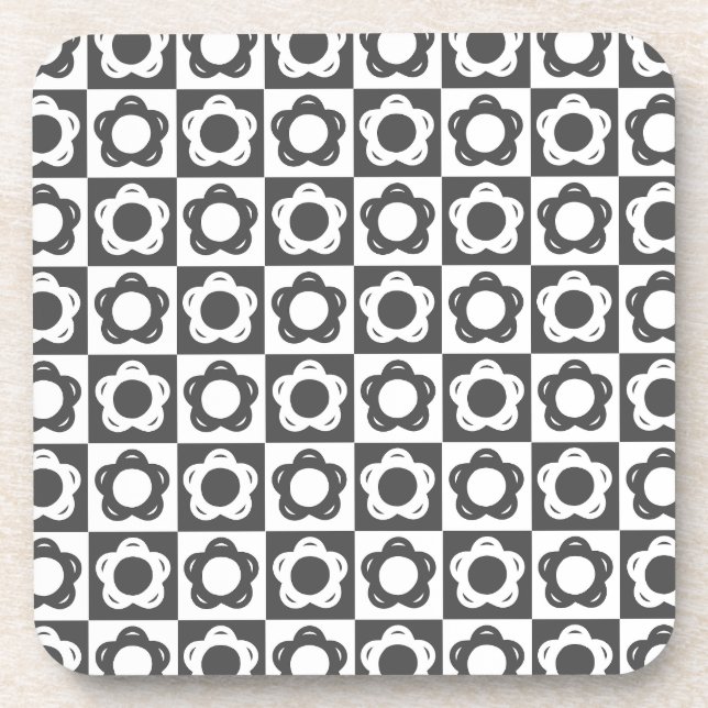 Retro 1960s style black and white flower coaster (Front)