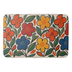 Retro 1960s Style Floral Pattern Bath Mat
