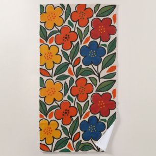 Retro 1960s Style Floral Pattern Beach Towel