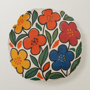 Retro 1960s Style Floral Pattern Round Cushion