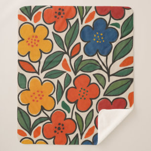 Retro 1960s Style Floral Pattern Sherpa Blanket