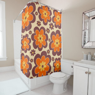 Retro 1960s Style Floral Pattern Shower Curtain