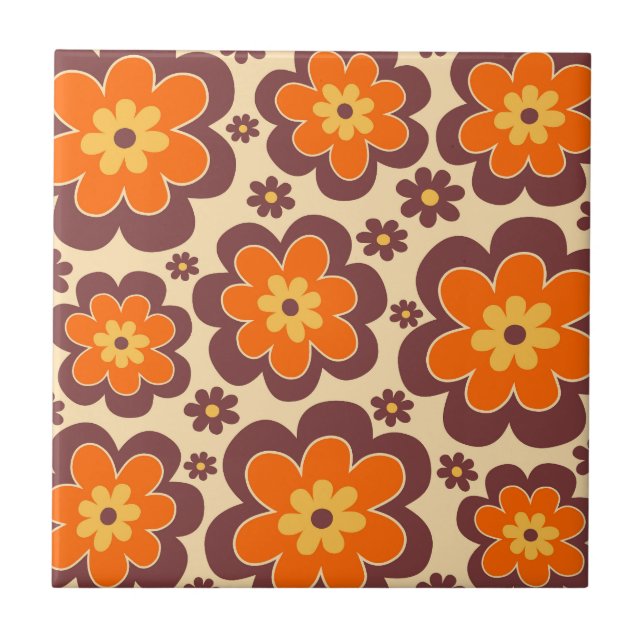 Retro 1960s Style Floral Pattern Tile (Front)