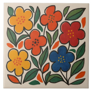 Retro 1960s Style Floral Pattern Tile