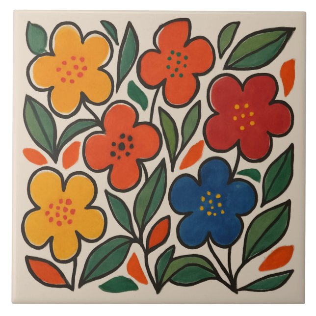 Retro 1960s Style Floral Pattern Tile (Front)