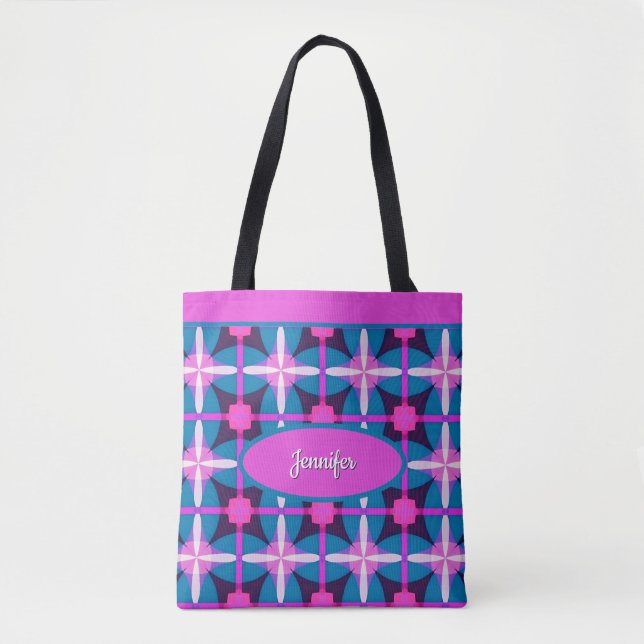 Retro 1960s Style in Pink, Purple and Blue  Tote Bag (Front)