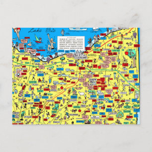 Retro 1966 Cleveland, Ohio map postcard