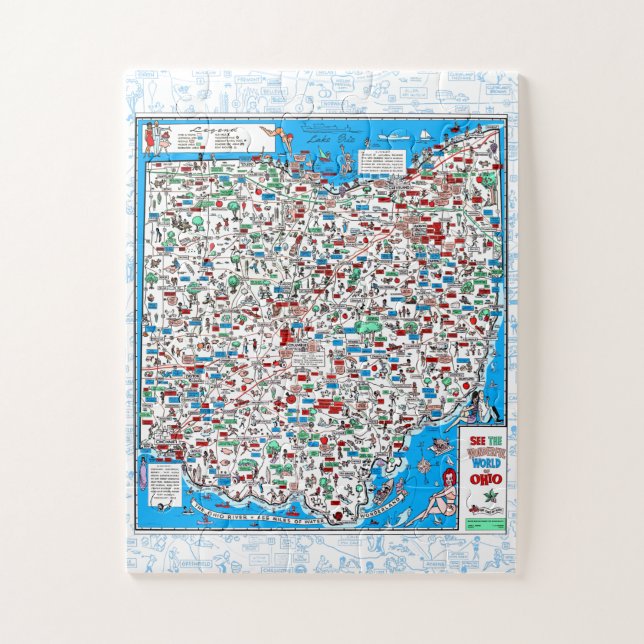 Retro 1966 Ohio map jigsaw puzzle 11"x14" 30 pcs (Vertical)