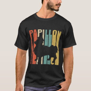 Retro 1970 S Style Papillon Dog Silhouette Cracked T-Shirt