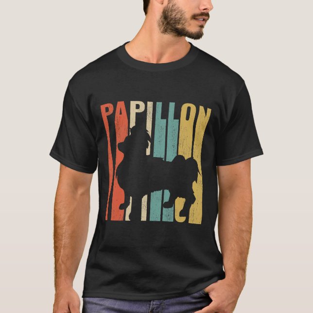 Retro 1970 S Style Papillon Dog Silhouette Cracked T-Shirt (Front)