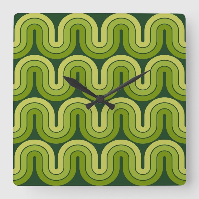 Retro 1970 Style Wave Pattern Square Wall Clock (Front)