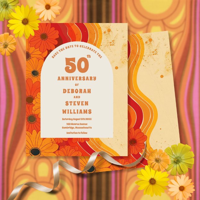 Retro 1970s 50th Wedding Anniversary Save The Date Postcard (Retro 1970s 50th Wedding Anniversary Save The Date Postcard)