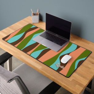 Retro 1970s Abstract Stripes Add Name Desk Mat