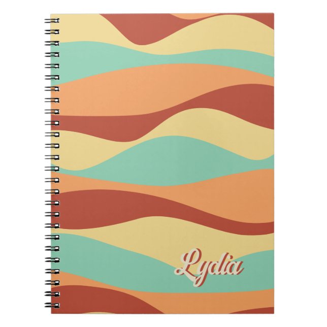 Retro 1970s Abstract Stripes Add Name Notebook (Front)