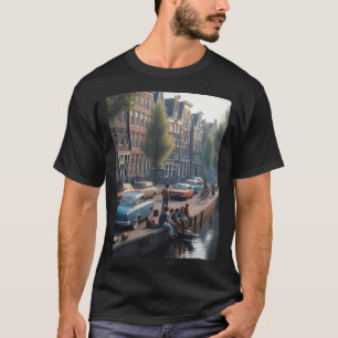 Retro 1970S Amsterdam Ai Artwork Colourful Street T-Shirt
