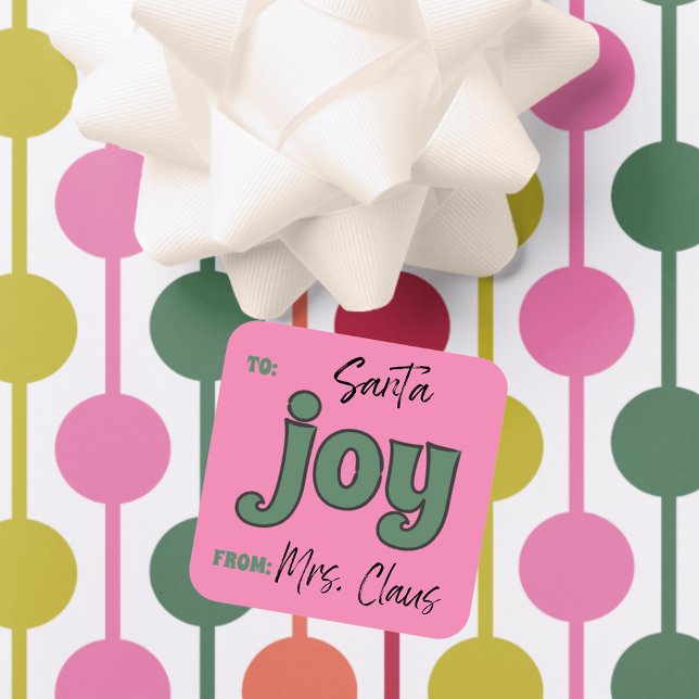 Retro 1970s Christmas Lettering Joy To From Square Sticker (Creator Uploaded)