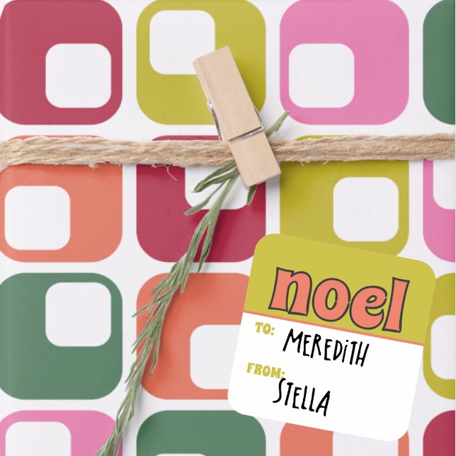 Retro 1970s Christmas Lettering Noel To From Square Sticker (Creator Uploaded)