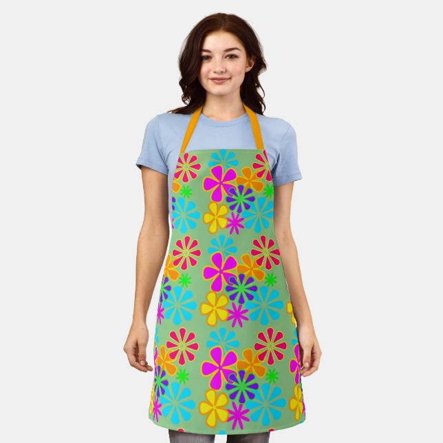 Retro 1970s Flwoer Power Green Apron (Worn)