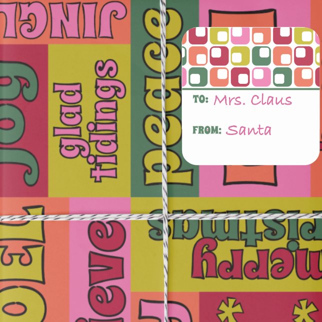 Retro 1970s Geometric Pattern Christmas To From Square Sticker (Creator Uploaded)