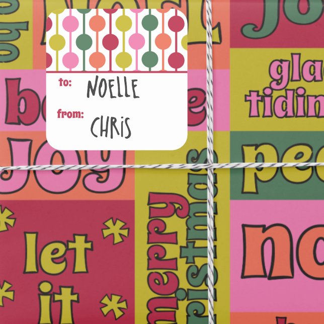 Retro 1970s Geometric Pattern Christmas To From Square Sticker (Creator Uploaded)