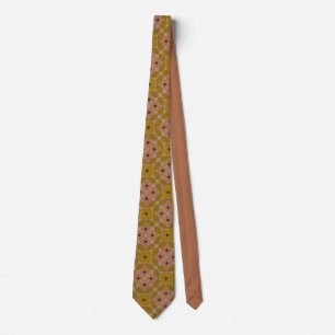 Retro 1970s Geometric Pattern Mustard and Terracot Tie