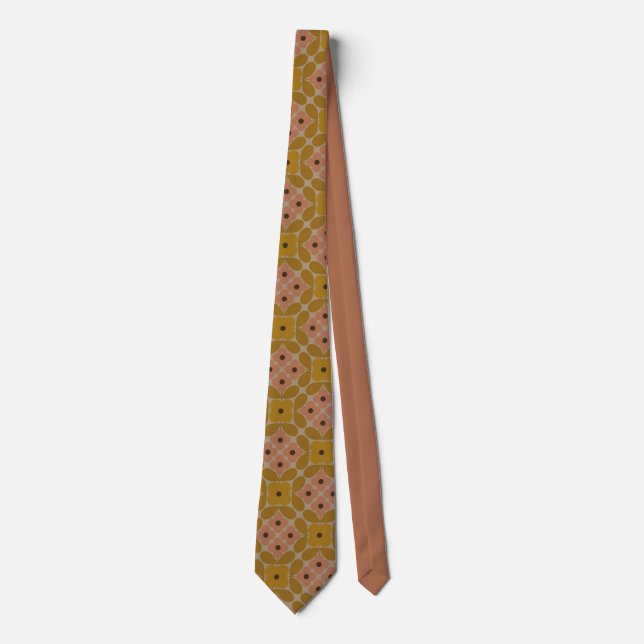 Retro 1970s Geometric Pattern Mustard and Terracot Tie (Front)
