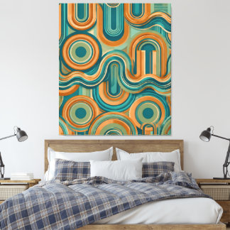 Retro 1970s Geometric Wave Pattern in Teal & Amber Canvas Print