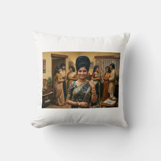 Retro 1970s Indian Fashion & Bouffant Hairstyle Il Cushion