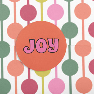 Retro 1970s Lettering Joy Christmas Orange, Pink Classic Round Sticker
