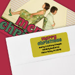 Retro 1970s Merry Christmas Return Address Label<br><div class="desc">These return address labels have a vintage look with the message "Merry Christmas" spelled out in red and green retro lettering set against a bright lime green background with your name and address below.</div>