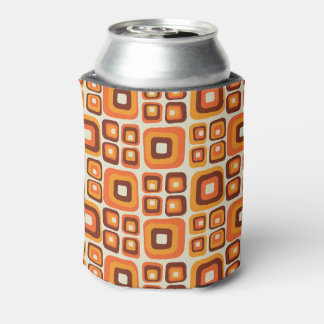 Retro 1970s Mid Century Orange and Brown Geometric Can Cooler