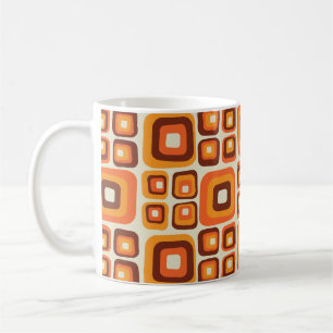 Retro 1970s Mid Century Orange and Brown Geometric Coffee Mug