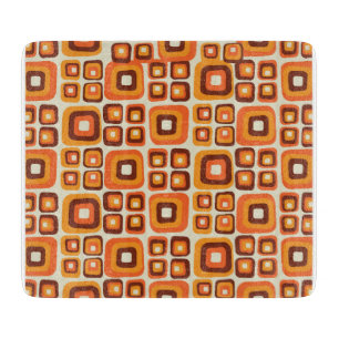 Retro 1970s Mid Century Orange and Brown Geometric Cutting Board