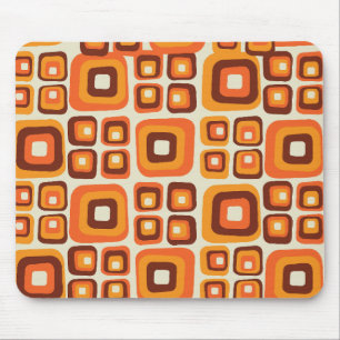 Retro 1970s Mid Century Orange and Brown Geometric Mouse Mat