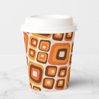 Retro 1970s Mid Century Orange and Brown Geometric Paper Cups