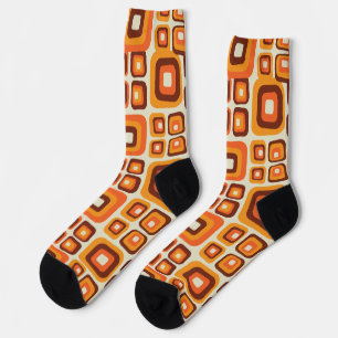 Retro 1970s Mid Century Orange and Brown Geometric Socks