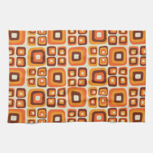 Retro 1970s Mid Century Orange and Brown Geometric Tea Towel