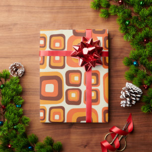 Retro 1970s Mid Century Orange and Brown Geometric Wrapping Paper