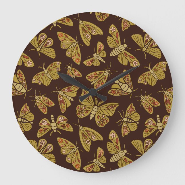 Retro 1970s Moths Large Clock (Front)