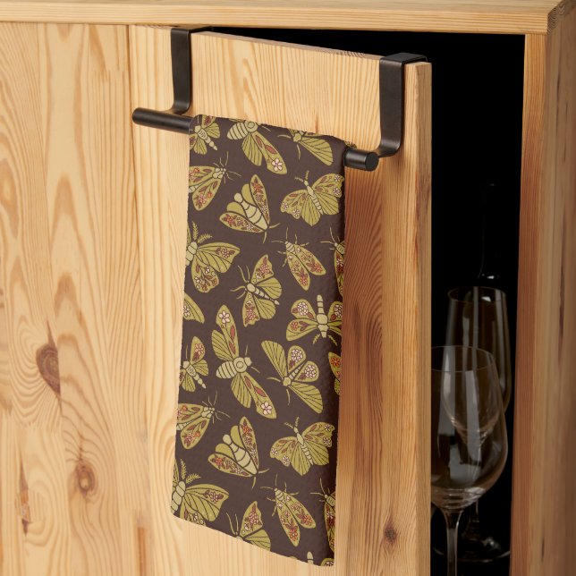 Retro 1970s Moths Tea Towel (Thirds Fold)