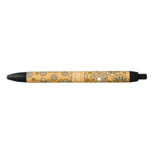 Retro 1970s Mustard Yellow Flower Black Ink Pen