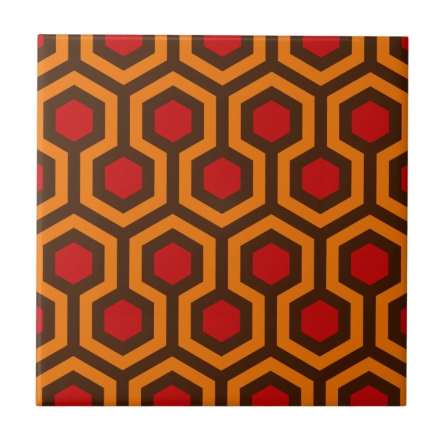 Retro 1970s Orange Red Abstract Pattern Room 237 Tile (Front)