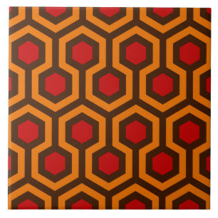 Retro 1970s Orange Red Abstract Pattern Room 237 Tile