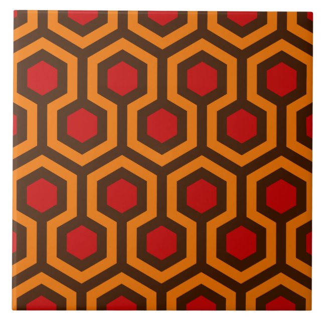 Retro 1970s Orange Red Abstract Pattern Room 237 Tile (Front)